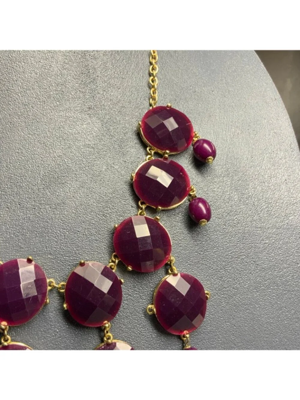 Statement Necklace Earrings 20 In Purple Gold Faceted Beads Plum Dangle Pierced